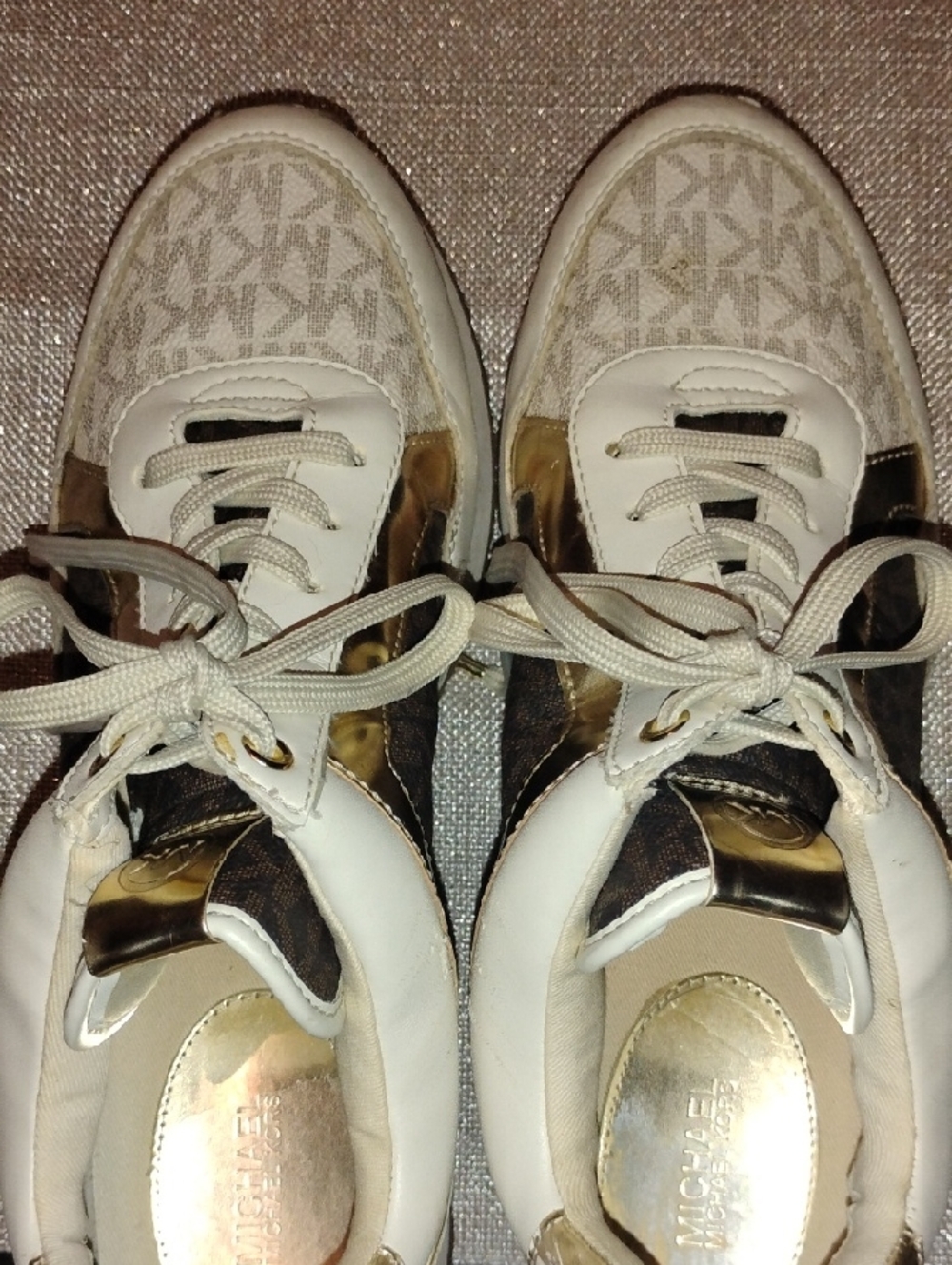 Michael Kors White and Brown Logo Trainer Sneakers